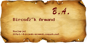 Bircsák Armand névjegykártya